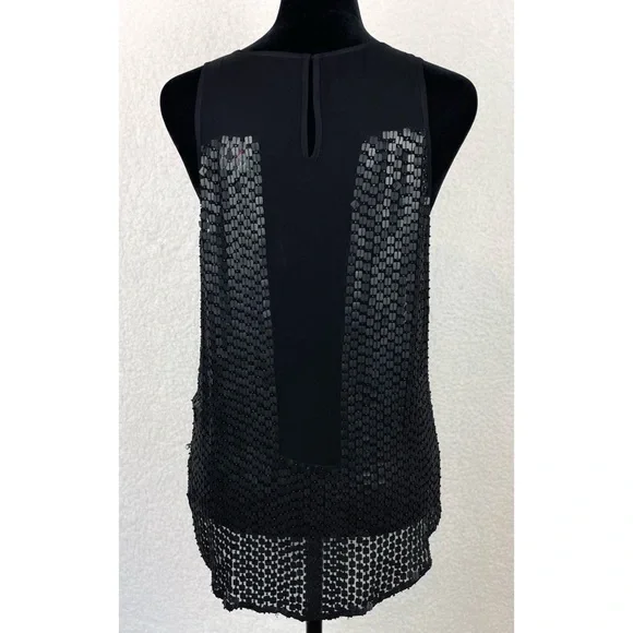PARKER • Black Carson Combo Silk Chiffon Sequin Embellished Tank Top, S - Picture 9 of 16